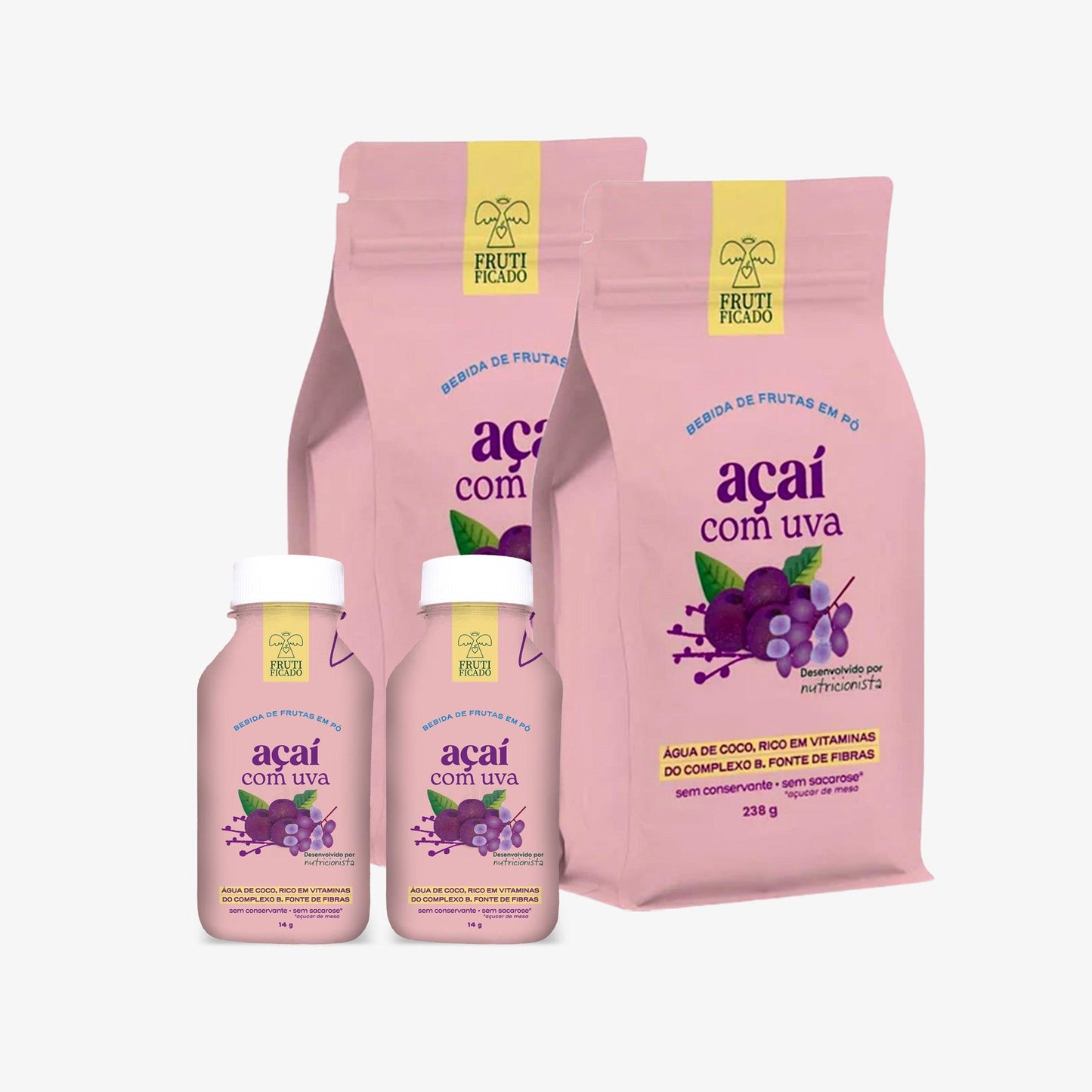 Kit Refil Completo: 02 Refis Açaí com Uva + 02 Garrafinhas Sortidas de Brinde - Frutificado 