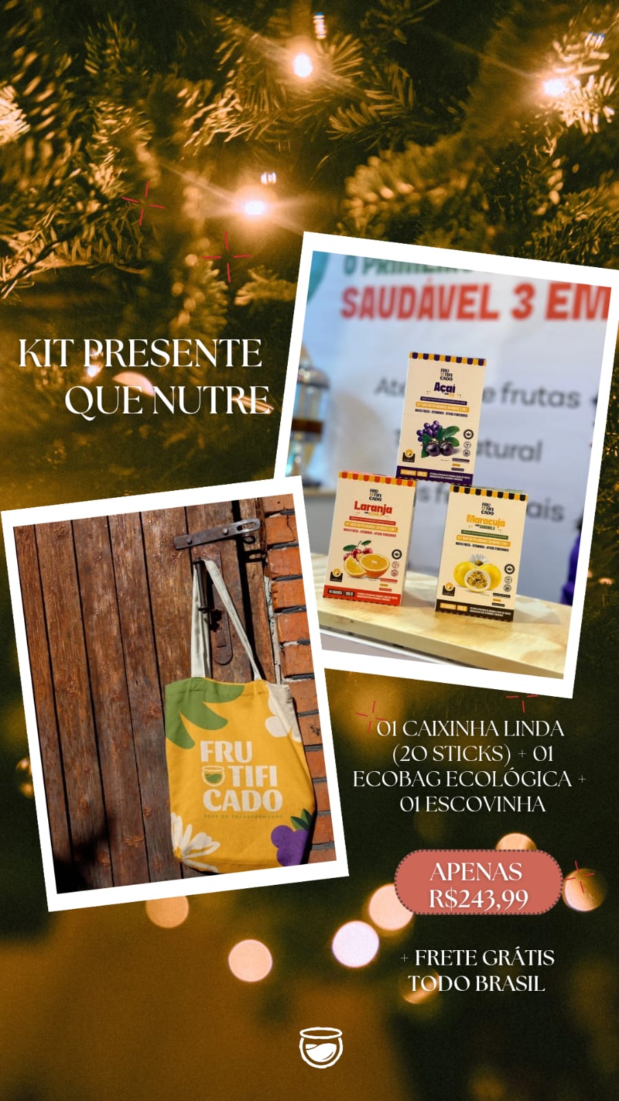 Kit Natal que Nutre - 10 Sticks + 1 Ecobag + 1 Escovinha + Frete Grátis